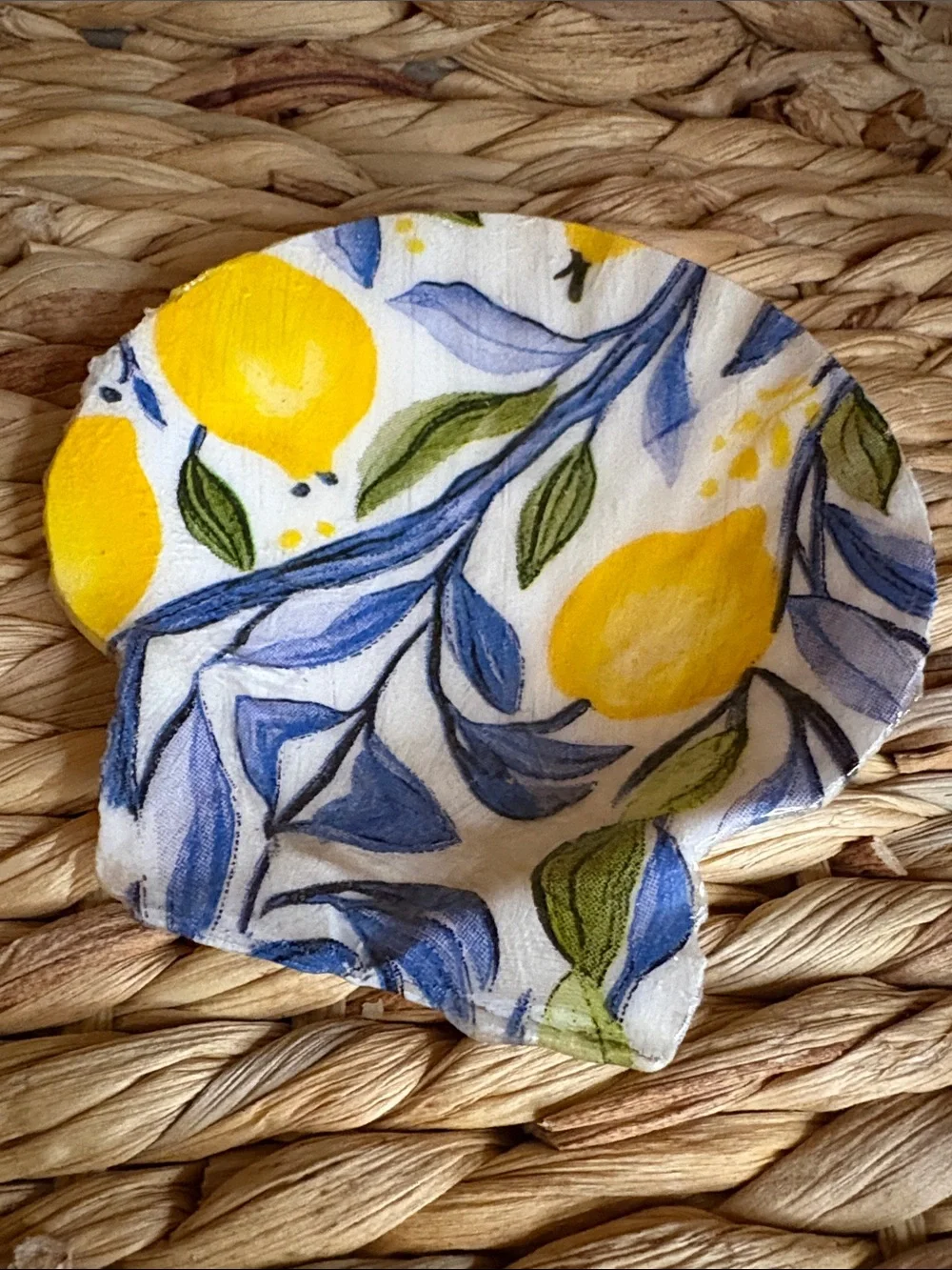 Hand Crafted Yellow & Blue Lemon Shell Accent Dish